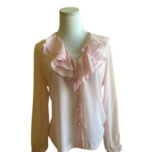 Vintage Pink Ruffle Blouse Coquette Romantic Soft Girl Size 10 Feminine